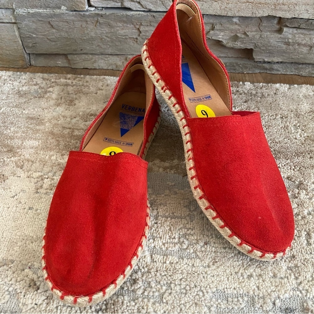 Verbenas Espadrille Carmen Serraje Fuego Loafers Slip On Red Suede Leather: 9